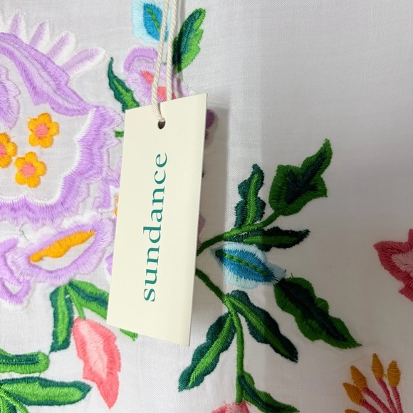 NWT Sundance White Embroidered Floral Blouse Vallejo Top M Boho Bright Peasant - Picture 4 of 10